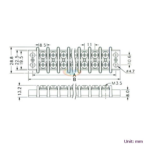 Double Row Terminal Blocks 20A Dimension