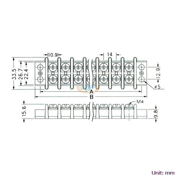 Double Row Terminal Blocks 30A Dimension